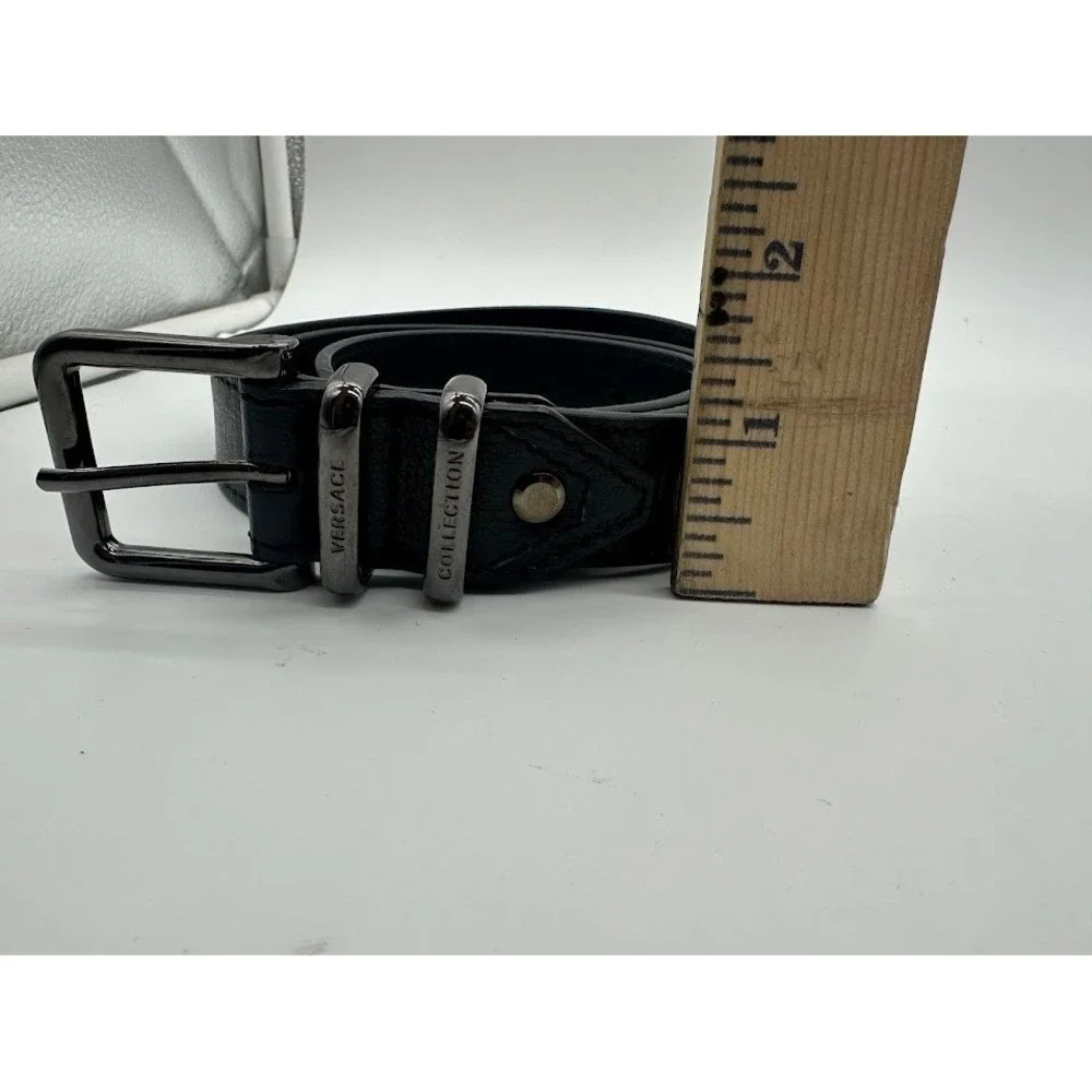 Versace Collection Mens Black Leather Belt Gunmetal Buckle Made in Italy Size 38